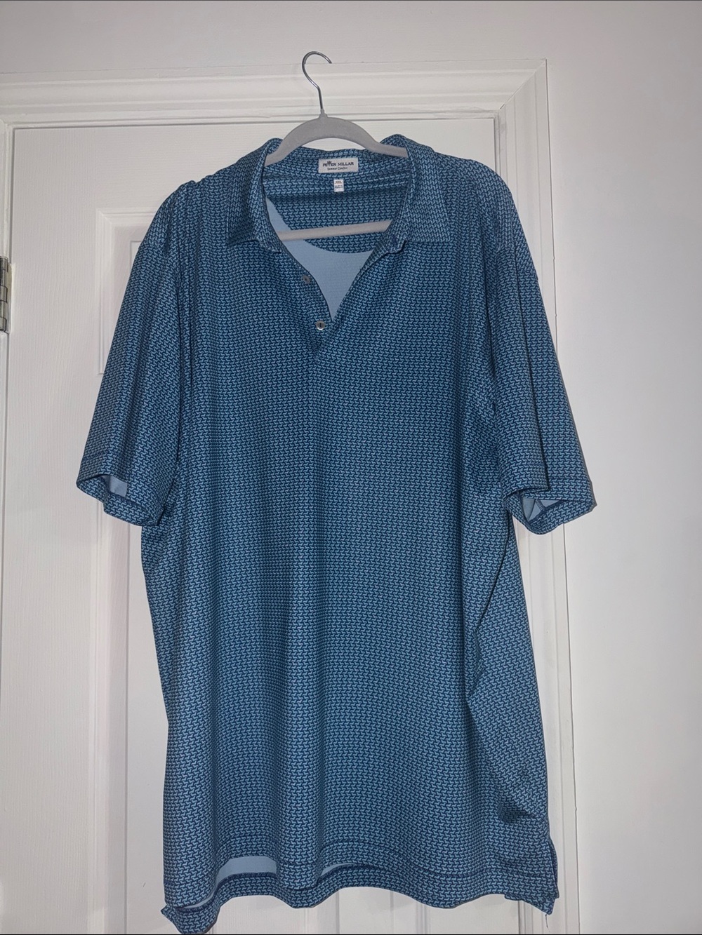 Peter Millar Teal Blue Micro-Pattern Polo